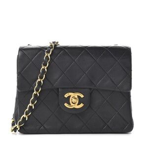 CHANEL Lambskin Quilted Mini Square Flap Bag Black